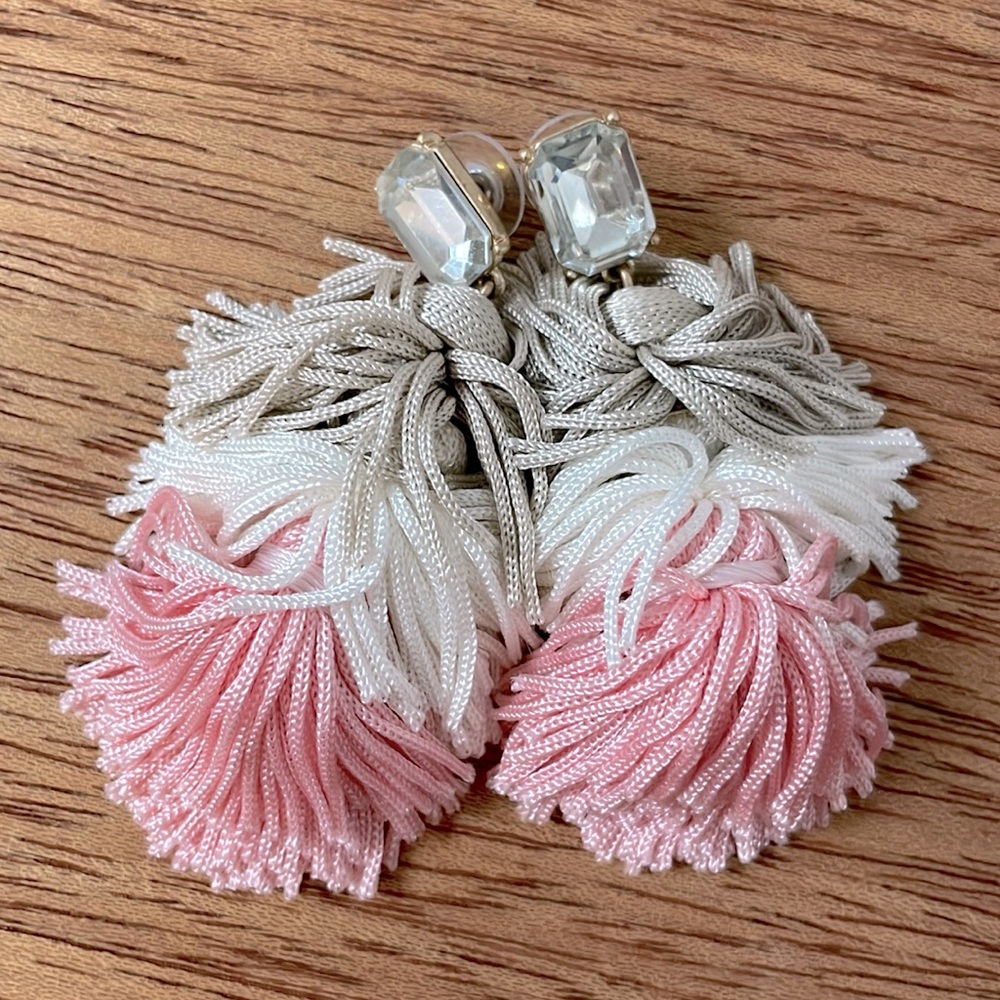 J Crew pink, gray & white statement earrings.